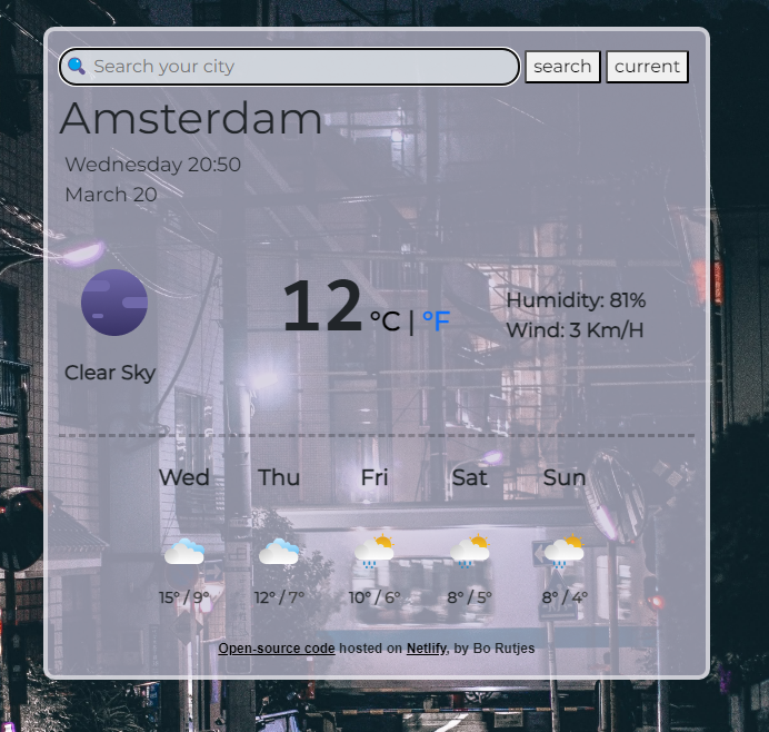 screenshot of weather app